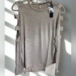 Poof! Beige Long Sleeve Top with Cut-Out Details